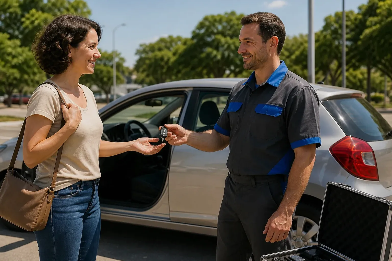 Chaveiro abrindo um carro em Ibirité com ferramentas especializadas.